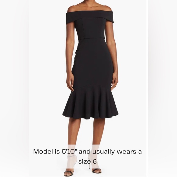 Marina Off-the-Shoulder Scuba Crepe Dress Black Size 6 - Picture 1 of 8